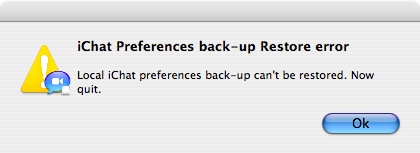 Backup restore error window screenshot