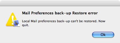 Backup restore error window screenshot