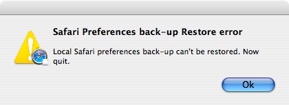 Backup restore error window screenshot