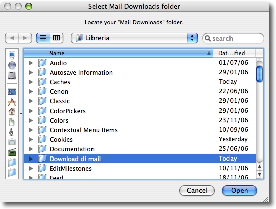 Locate Mail Download folder window